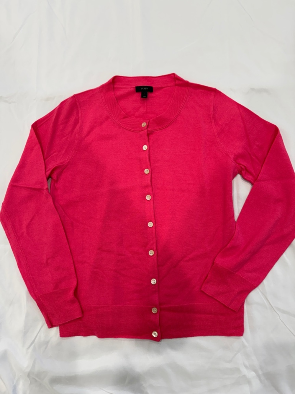 J. Crew Women’s Bright Pink Button-Front Merino Cardigan—Large